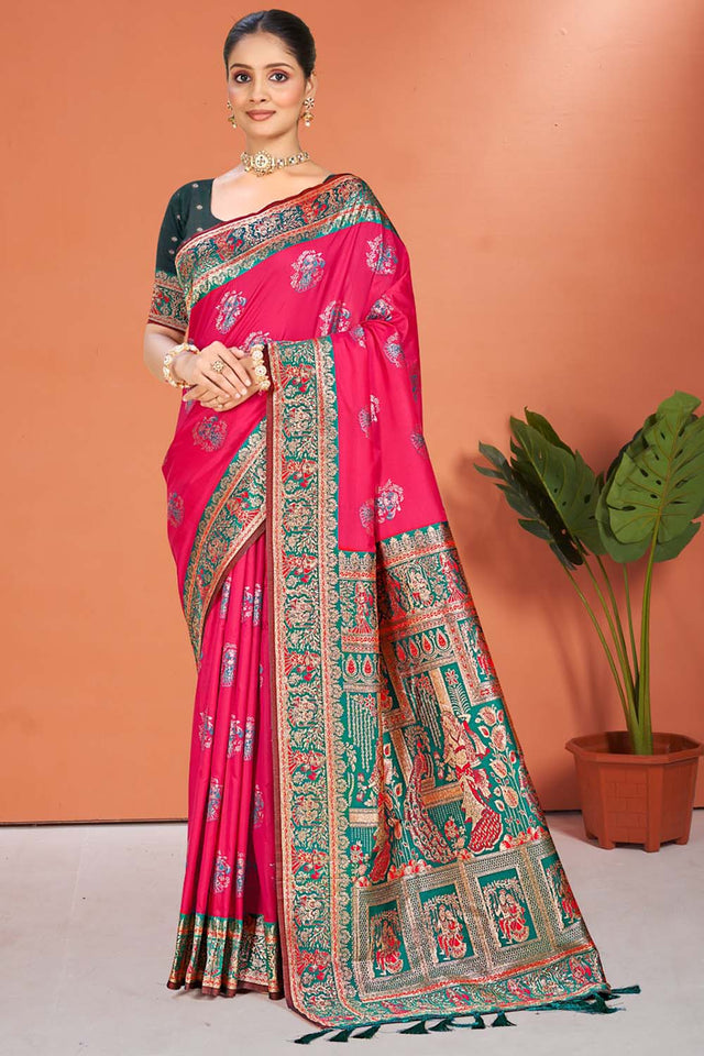 Pink Woven Silk Saree