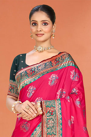 Pink Woven Silk Saree