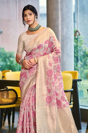 Pink Woven Cotton Saree