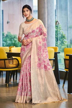 Pink Woven Cotton Saree