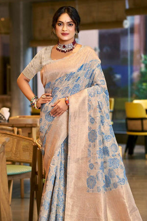 Blue Woven Cotton Saree