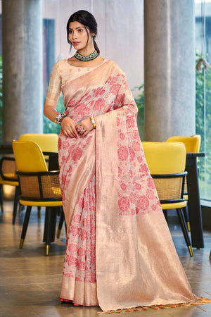 Pink Woven Cotton Saree