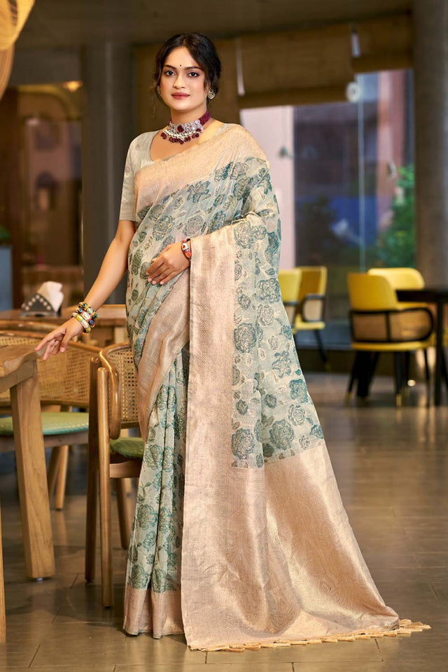 Green Woven Cotton Saree