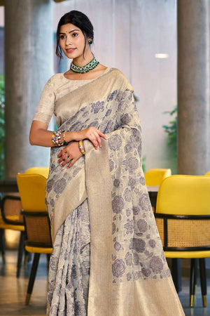 Light Grey Woven Cotton Saree