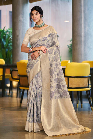 Light Grey Woven Cotton Saree