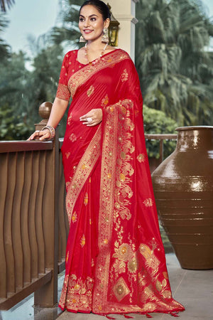 Red Woven Silk Saree