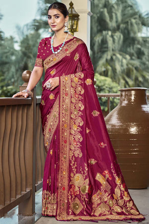 Wine Woven Silk Saree