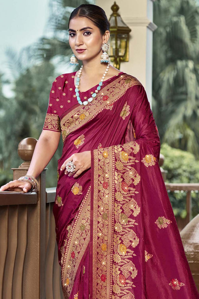 Wine Woven Silk Saree