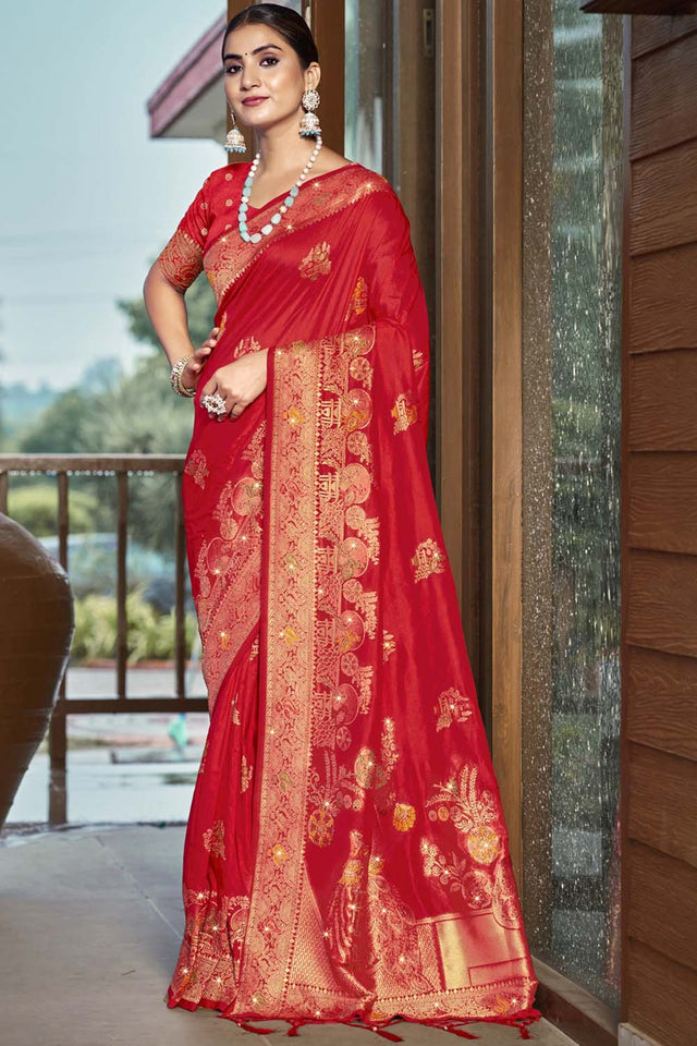Red Woven Silk Saree