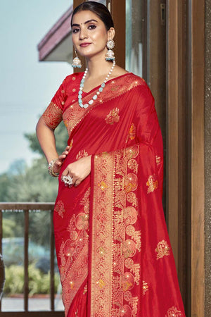 Red Woven Silk Saree