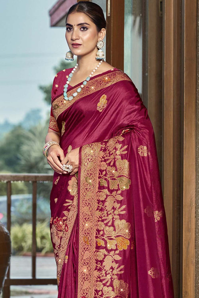 Wine Woven Silk Saree