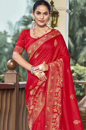 Red Woven Silk Saree