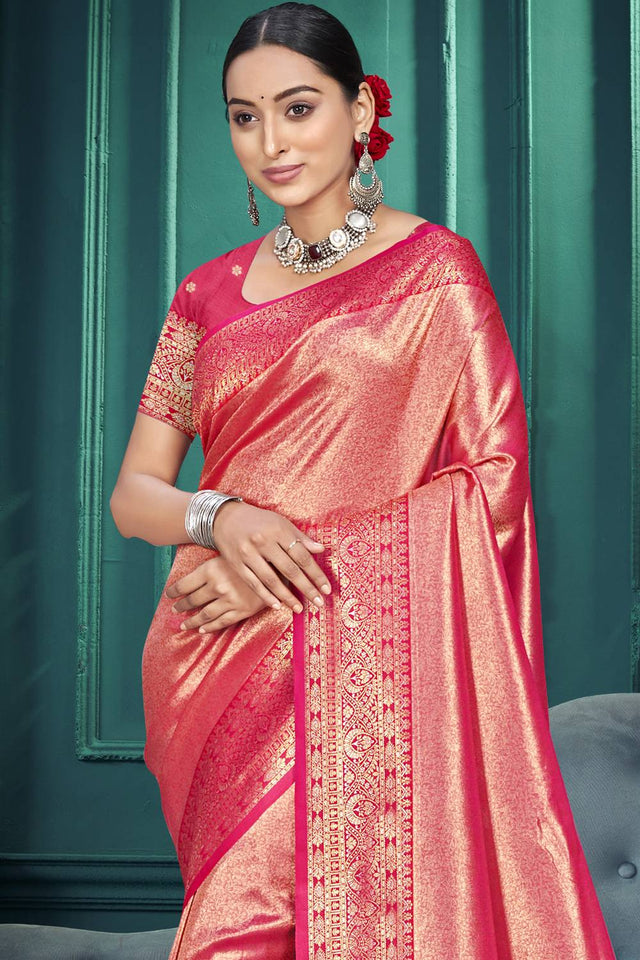 Pink Woven Kanjivaram Silk Saree