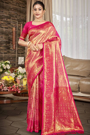 Pink Woven Kanjivaram Silk Saree