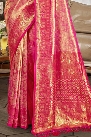 Pink Woven Kanjivaram Silk Saree