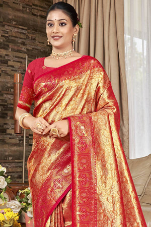 Red Woven Kanjivaram Silk Saree