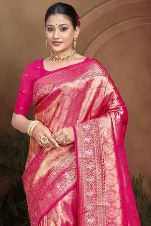 Pink Woven Kanjivaram Silk Saree