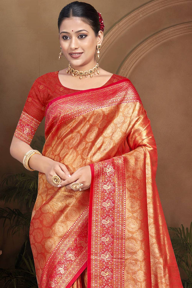 Orange Woven Kanjivaram Silk Saree