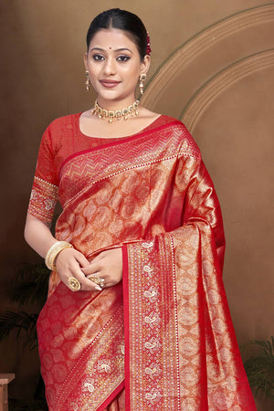 Red Woven Kanjivaram Silk Saree