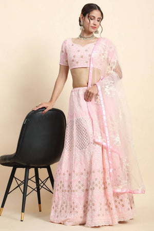 Light Pink Floral Embroidered Silk Lehenga