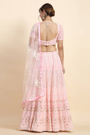 Light Pink Floral Embroidered Silk Lehenga