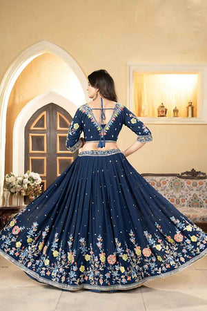 Dark Blue Sequins with Embroidered Georgette Lehenga