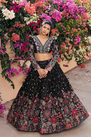 Black Sequins with Embroidered Georgette Lehenga (Baby_black)