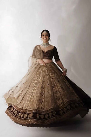 Brown Sequins with Embroidered Silk Lehenga