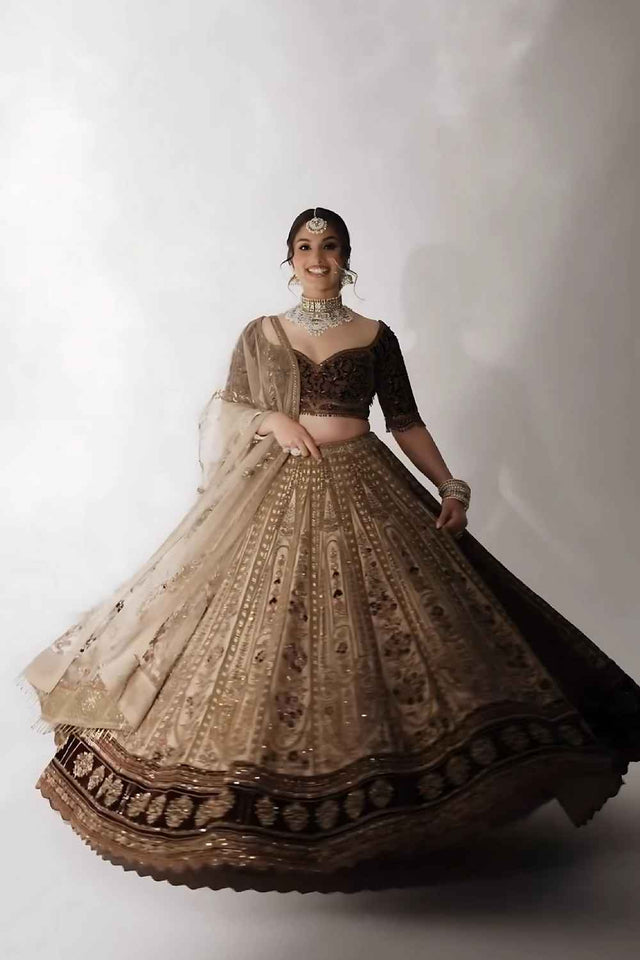 Brown Sequins with Embroidered Silk Lehenga