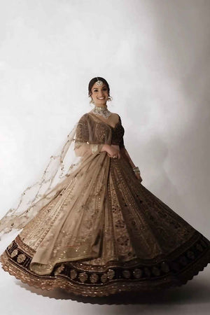 Brown Sequins with Embroidered Silk Lehenga