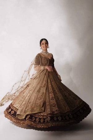 Brown Floral Embroidered Art Silk Lehenga (Baby_brown)