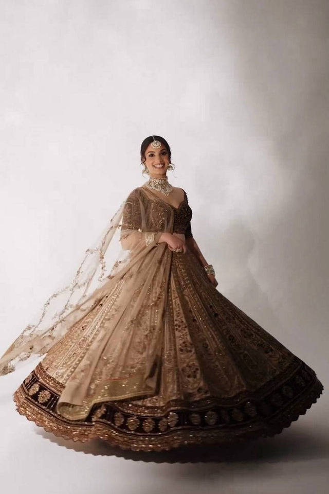 Brown Floral Embroidered Art Silk Lehenga (Baby_brown)