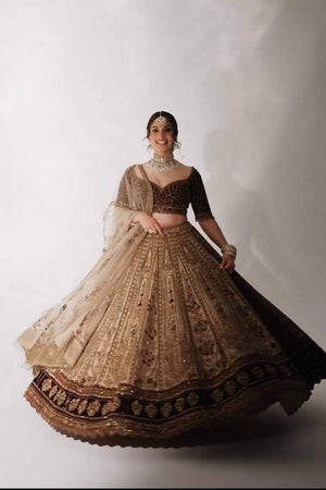 Brown Floral Embroidered Art Silk Lehenga (Baby_brown)