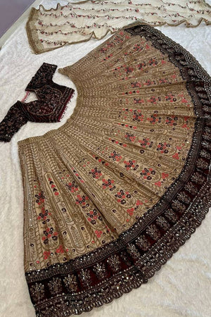 Brown Floral Embroidered Art Silk Lehenga (Baby_brown)