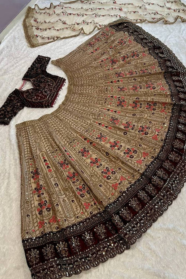 Brown Floral Embroidered Art Silk Lehenga (Baby_brown)