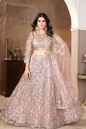 Light Pink Sequins with Embroidered Georgette Lehenga