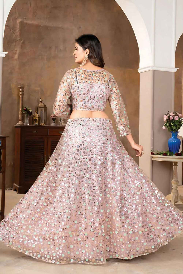 Light Pink Sequins with Embroidered Georgette Lehenga