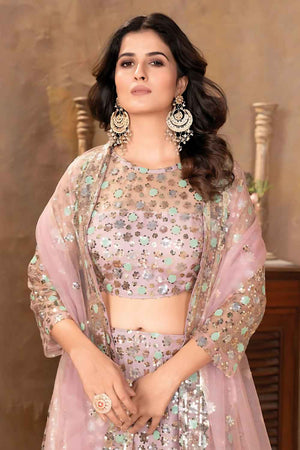 Light Pink Sequins with Embroidered Georgette Lehenga
