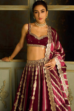 Maroon Floral Embroidered Art Silk Lehenga