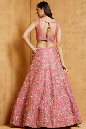 Light Pink Embroidered Satin Lehenga