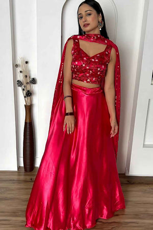 Rani Pink Solid Silk Lehenga (Baby_satinpink)