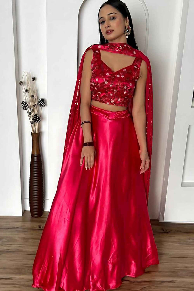 Rani Pink Solid Silk Lehenga (Baby_satinpink)