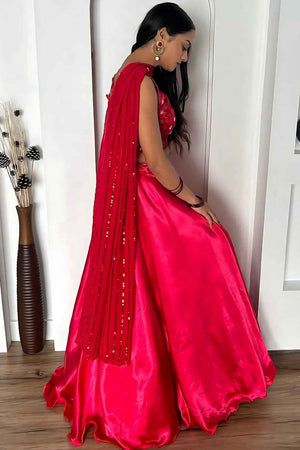 Rani Pink Solid Silk Lehenga (Baby_satinpink)