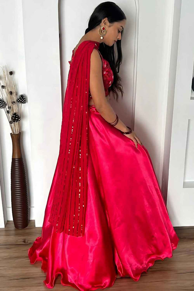Rani Pink Solid Silk Lehenga (Baby_satinpink)
