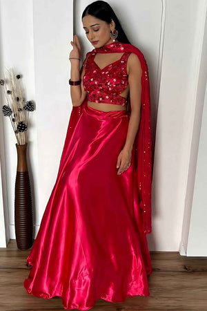 Rani Pink Solid Silk Lehenga (Baby_satinpink)