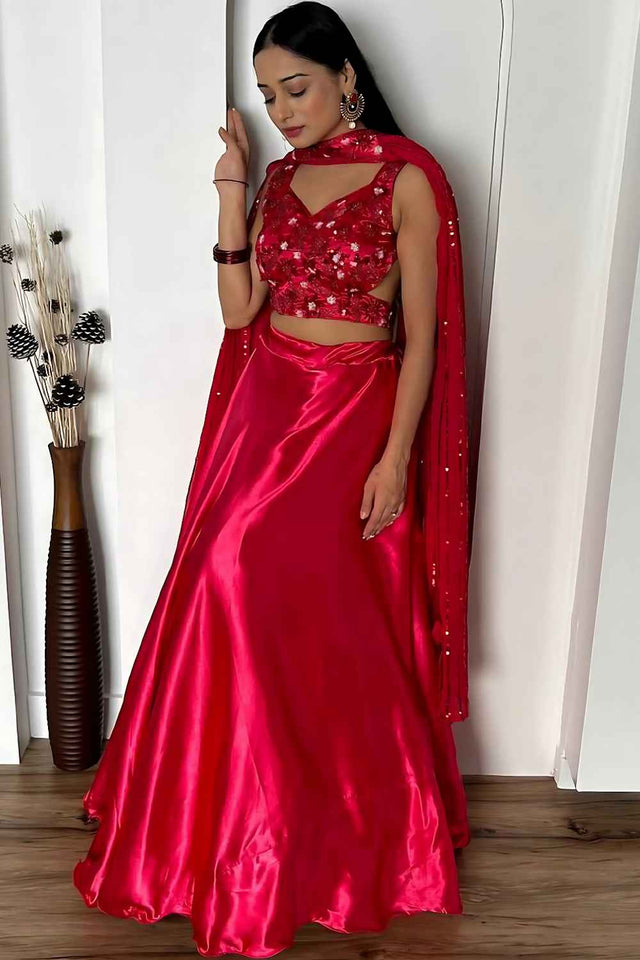 Rani Pink Solid Silk Lehenga (Baby_satinpink)