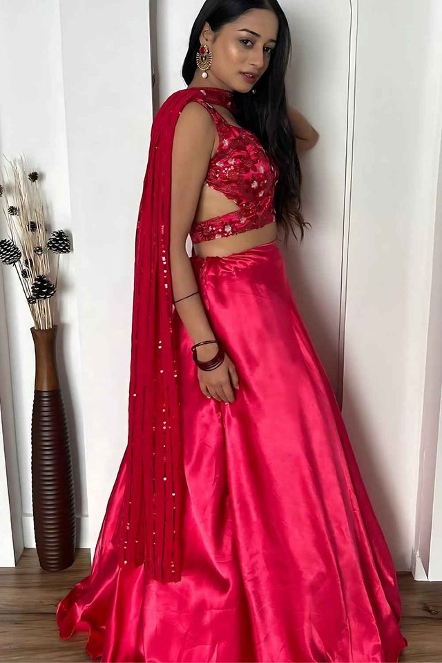 Rani Pink Solid Silk Lehenga (Baby_satinpink)