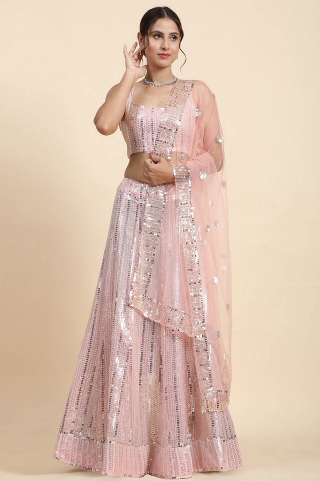 Light Pink Sequin Georgette Lehenga