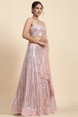 Light Pink Sequin Georgette Lehenga