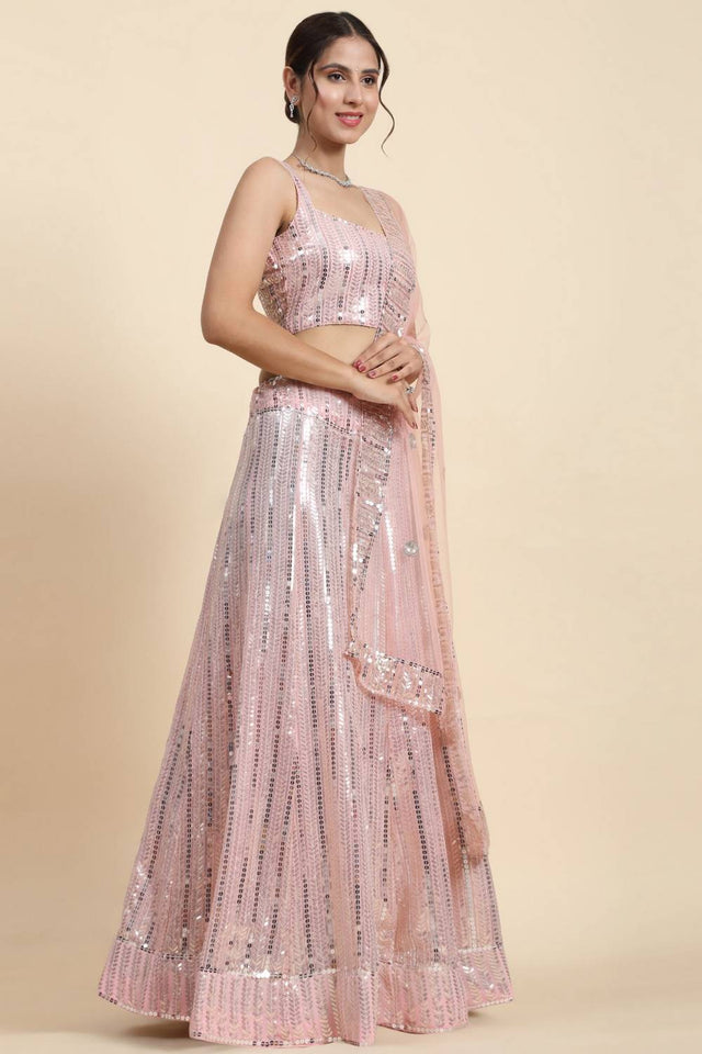 Light Pink Sequin Georgette Lehenga